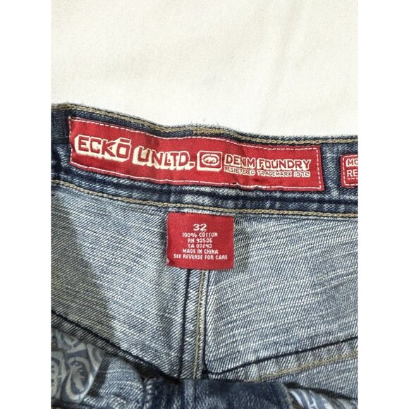 Vtg Ecko Unltd Jeans Sz. 32 Med. Blue Wash Denim Patch Y2K Baggy Fit  Red Hook - Picture 11 of 16